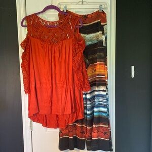 Wide leg pants with cold shoulder top